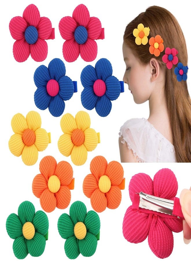 كافتي مجموعة مشابك شعر CAVETEE مكونة من 10 قطع على شكل زهور للنساء والفتيات، مشابك شعر ملونة محبوكة على شكل زهور، إكسسوارات شعر لطيفة (أصفر/برتقالي/أخضر/وردي فاقع/أزرق، مقاس واحد) - Image 1